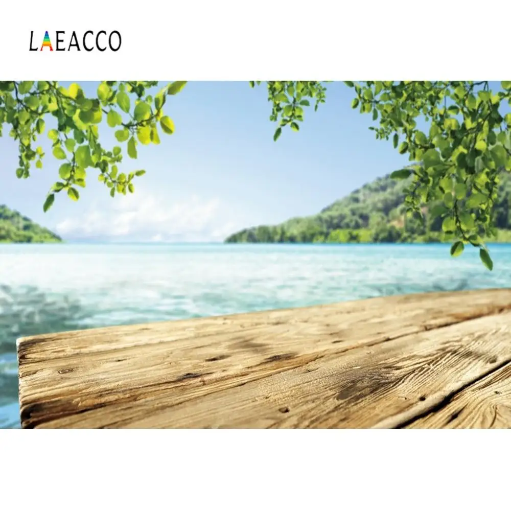 

Laeacco Sea Wooden Board Planks Tree Leaves Summer Photography Backgrounds Birthday Baby Shower Photo Backdrops For Photo Studio