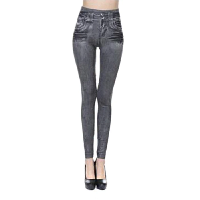 Женские Поддельные лосины из джинсовой ткани пуш-ап высокая Талия Тонкий стрейч карандаш брюки-OPK