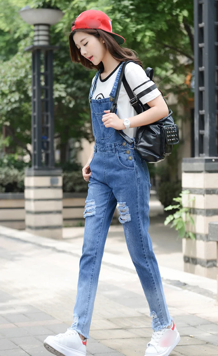 Women Jumpsuit Denim Overalls Bodysuit Salopette Femme Jean Women Ripped Hole Denim Jumpsuits Rompers