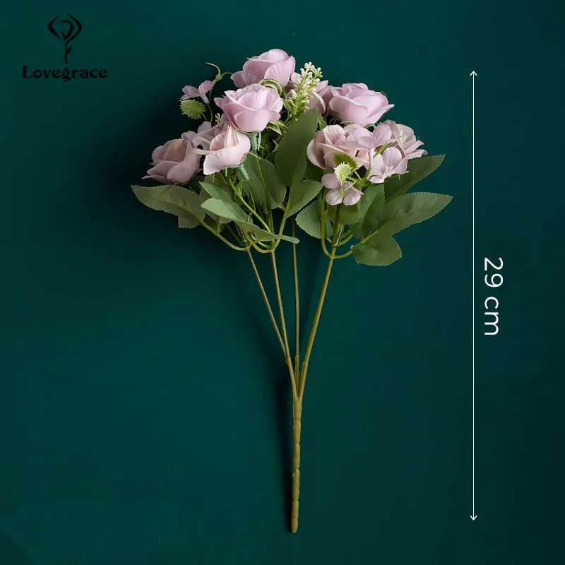 Lovegrace невесты букет из роз для свадьбы Поставки Роза для подружки невесты букет дыхания ребенка Цветочная композиция DIY Домашняя вечеринка Выпускной Декор - Цвет: light purple
