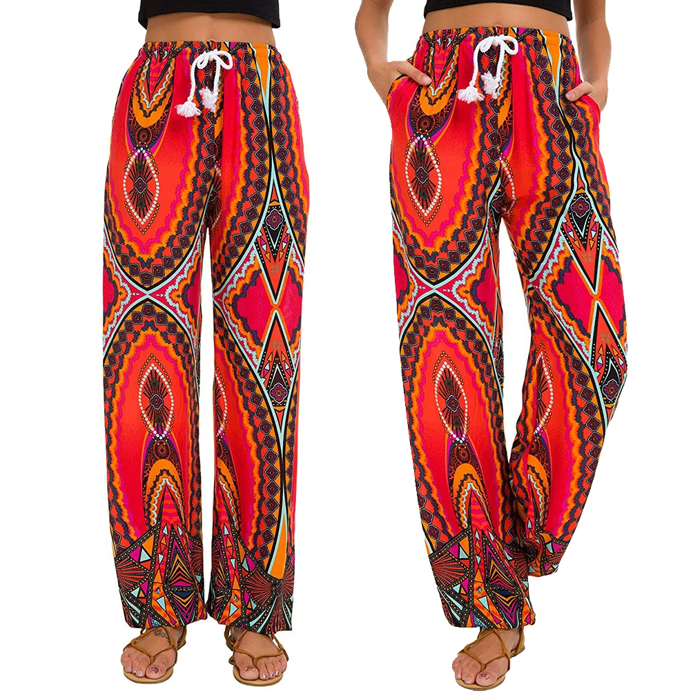 Goocheer, женские тайские шаровары, Boho Festival Hippy Smock, штаны с высокой талией, с принтом, эластичные, с высокой посадкой, свободные штаны antern
