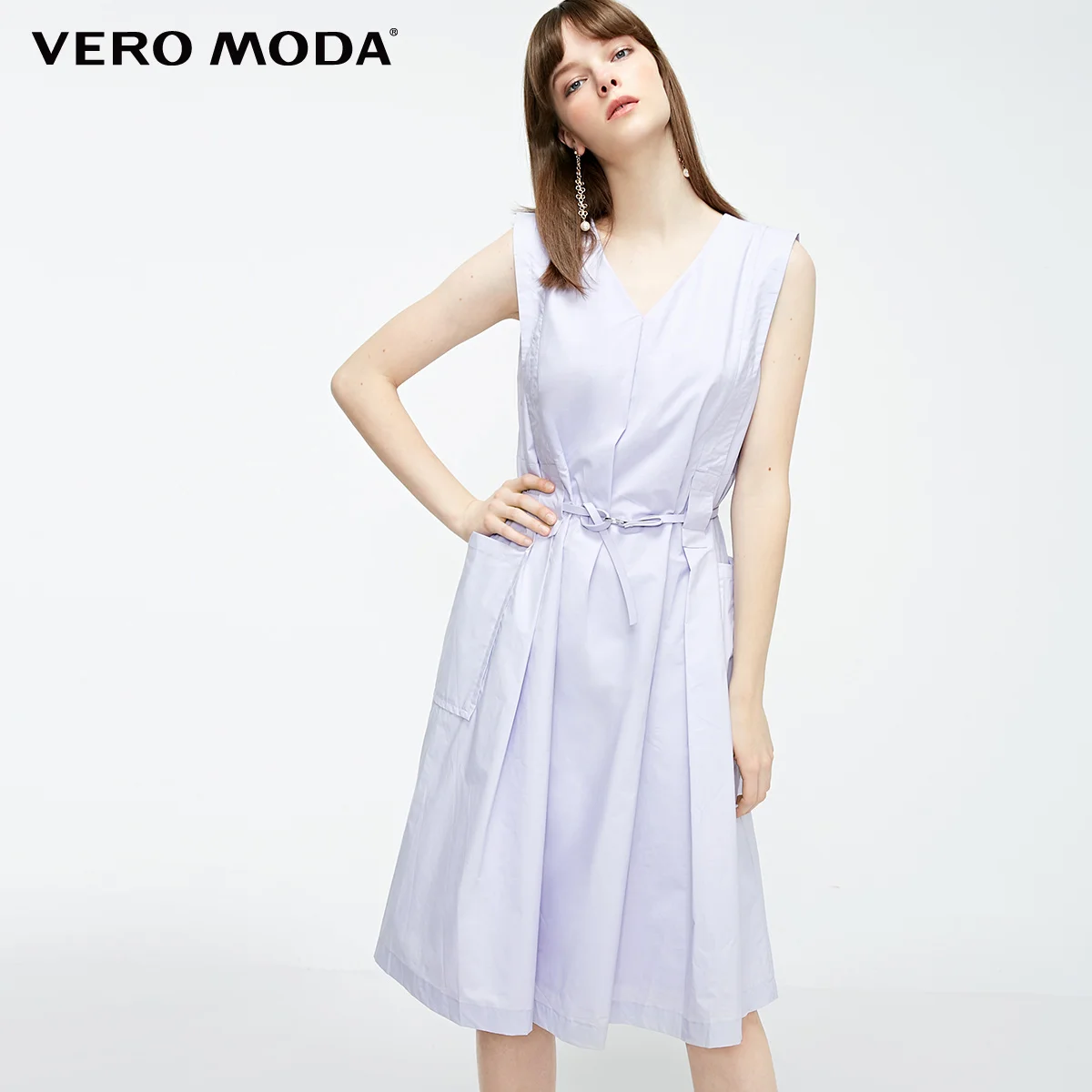 Vero Moda New V-neck Sleeveless Cotton Pure Dress | 31927A502 - Color: Purple heather