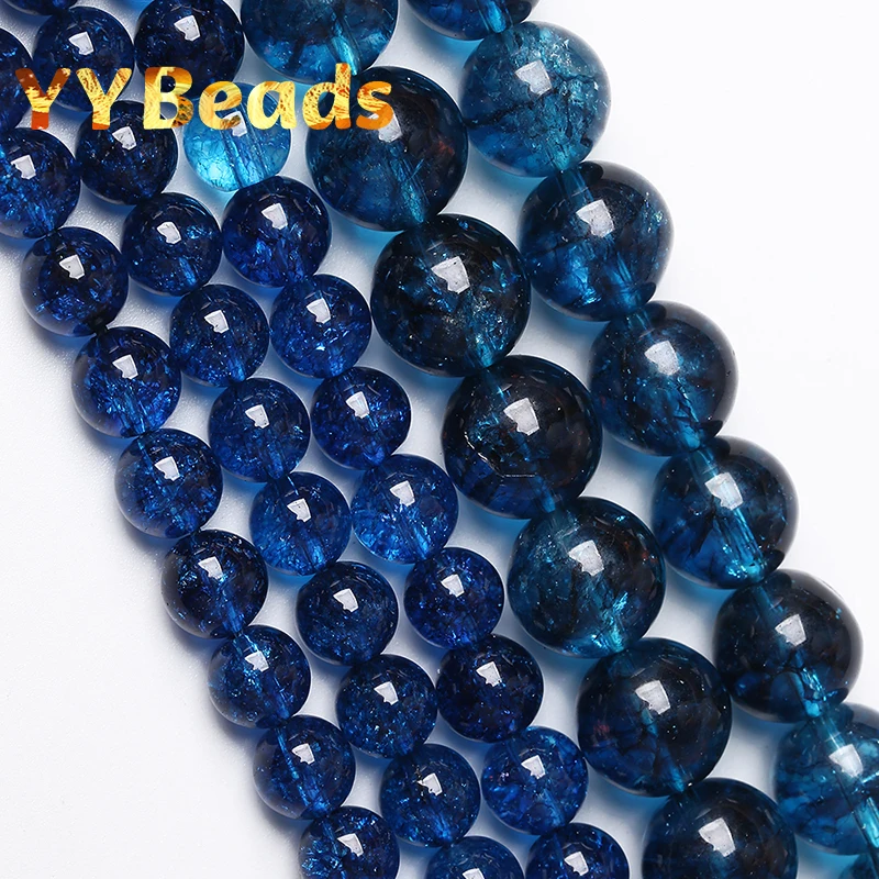 

Natural Dark Blue Crackle Crystal Stone Beads Round Loose Beads For Jewelry Making DIY Bracelets Necklace Accessories 15" 4-12mm