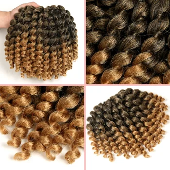 

Hair Nest 8 Inch Jampy Wand Jamaican Bounce Crochet Braids Curly Synthetic Braiding Hair Extensions Black Blonde Ombre for Women