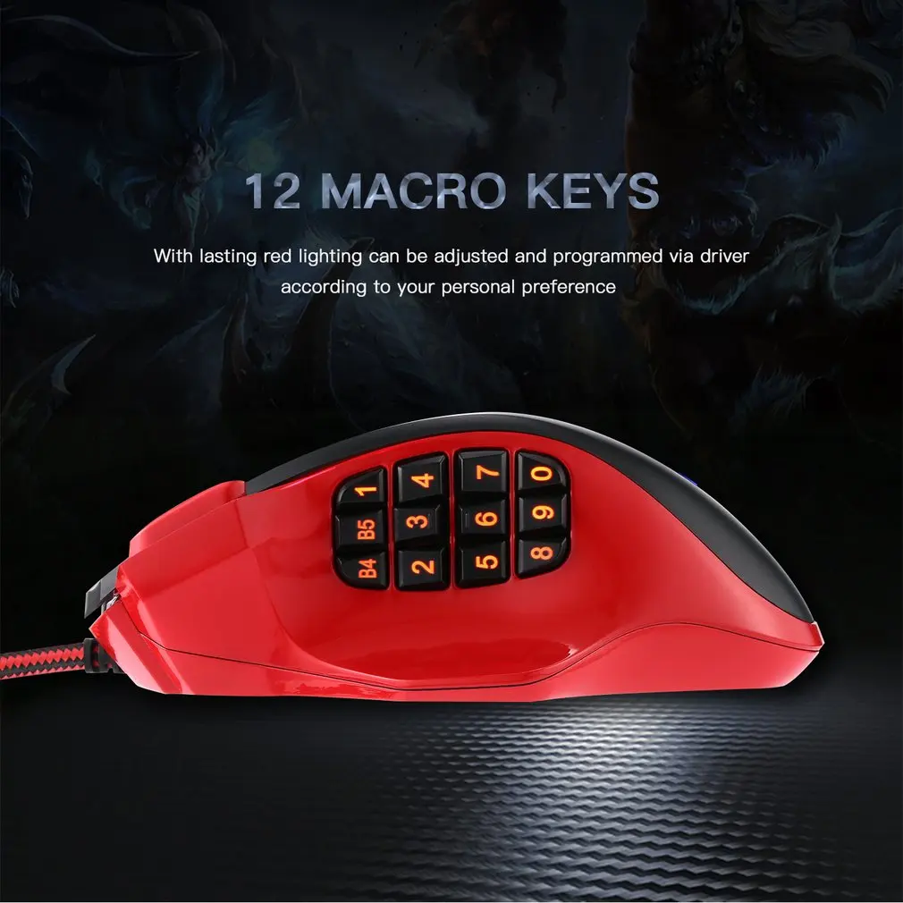 Gaming Mouse Backlit USB Wired 8200DPI 19 Keys RGB Gaming Mouse With Side Buttons and Adjustable Backlight