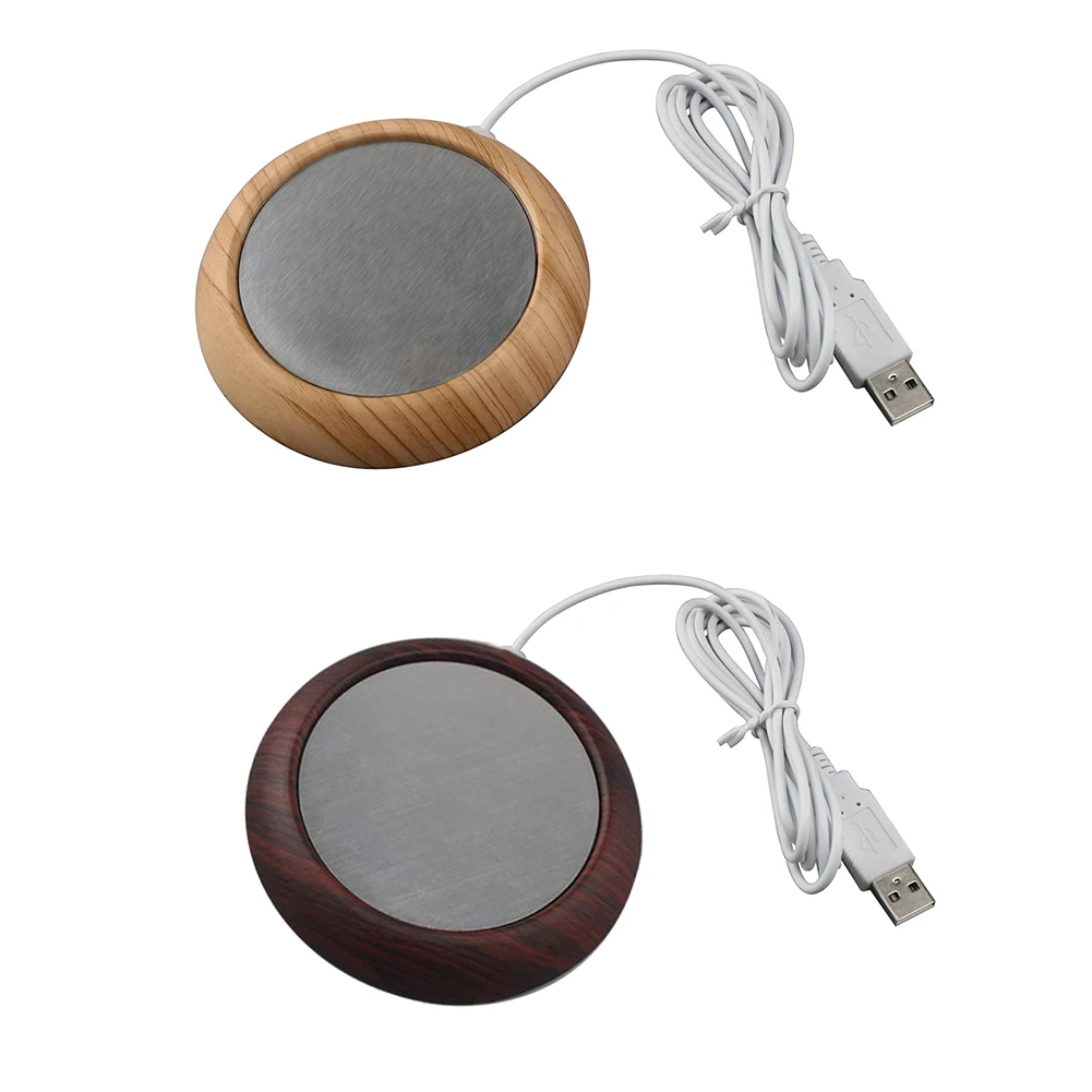 USB Coffee Cup Heating Coaster Pure Metal Customized Wood Grain Color Insulated 5W High Power Office Supplies | Дом и сад