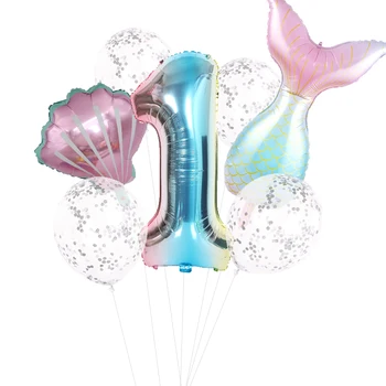 

1st Happy Birthday Party Balloons Number Foil Balloon Kids Mermaid Party Decorations Baby Shower Party Supplies