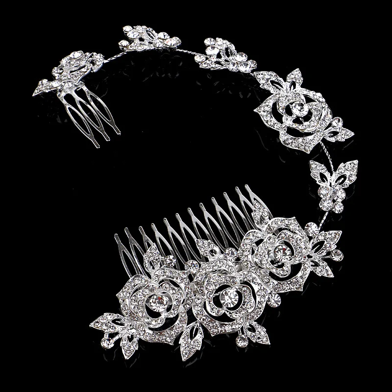 TREAZY Vintage Large Floral Bridal Hair Combs Rhinestone Crystal Wedding Tiara Hair Jewelry European Design Hair Accessories 