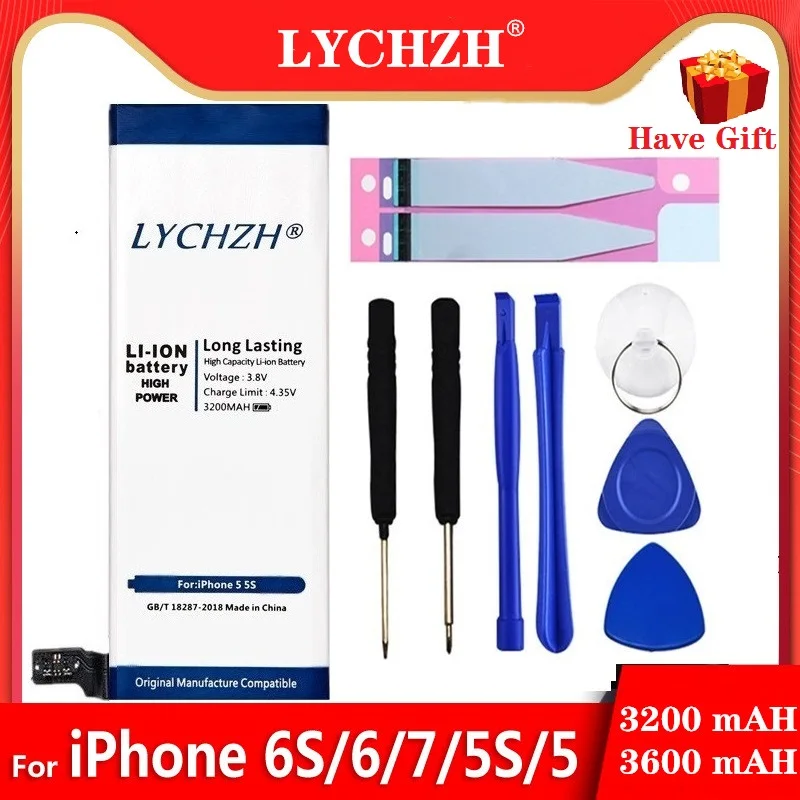 New Lithium Battery For Apple iPhone 6S 6 7 5S 5 Replacement Batteries Internal Phone Bateria 3200mAh 3600mAh + Free Tools