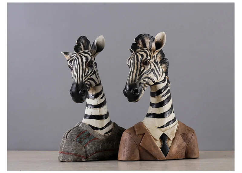 Country Style Animal Gentleman Character Home Decoration Ornamant Miniature Model Sculpture Resin Zebra Figurines Office Decor