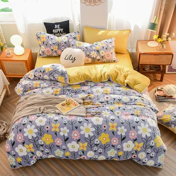 

Autumn and Winter Milk Velvet Gold Mink Four-piece Set Thick Crystal Velvet Bedding Article Warm Flannel Kit