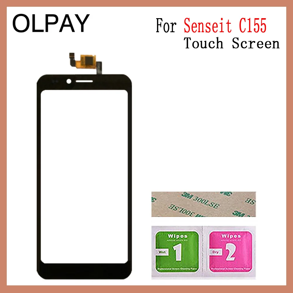 OLPAY 5," мобильный телефон для Senseit C155 сенсорный экран дигитайзер панель передняя внешняя стеклянная линза сенсор Бесплатный клей+ салфетки - Цвет: Black No Tools