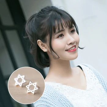 

Mcanie Authentic 925 Sterling Silver Simple Cute Hexagram Stars Stud Earring for Women Mini Ear Pin Fine Jewelry Student Gift