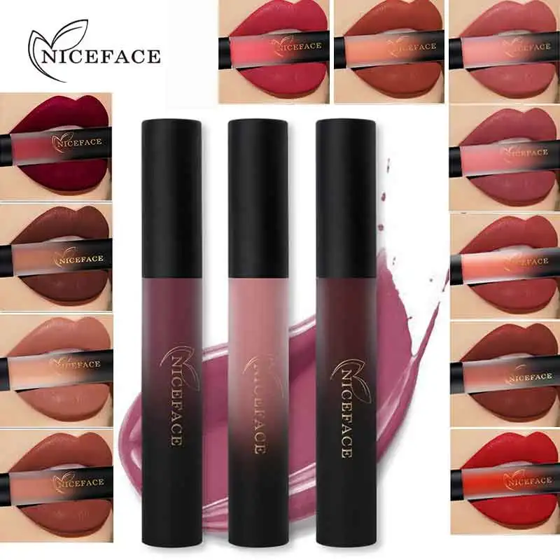 NICEFACE фирменный Стойкий матовый Жидкий блеск для губ 12 цветов + нюдовый карандаш