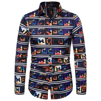 

Spring and Autumn Fashion Men's Leisure Long Sleeve Shirt Ou-code Printed Shirt Men