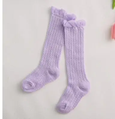 Носки для малышей однотонные гольфы для девочек милые длинные носки-трубы для детей, летние детские гольфы, сетчатая тонкая трубка, хлопковые носки для мальчиков и девочек - Цвет: Purple mesh knee