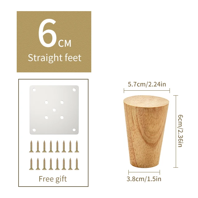 1pcs 6-25cm Solid Wooden Furniture feet Straight feet Sofa feet，for Furniture Wooden Legs Cabinets Coffee Table Legs ，with screw 6cm