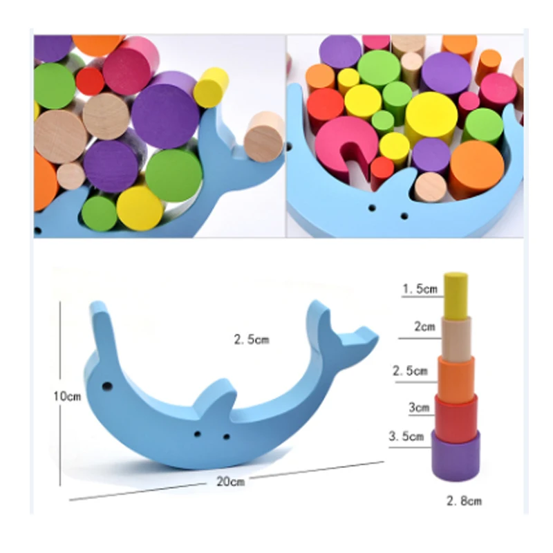 Детская тренировка баланса Дельфин строительные блоки красочные дошкольного образования Деревянные укладки настольная игра Раннее Образование Подарки