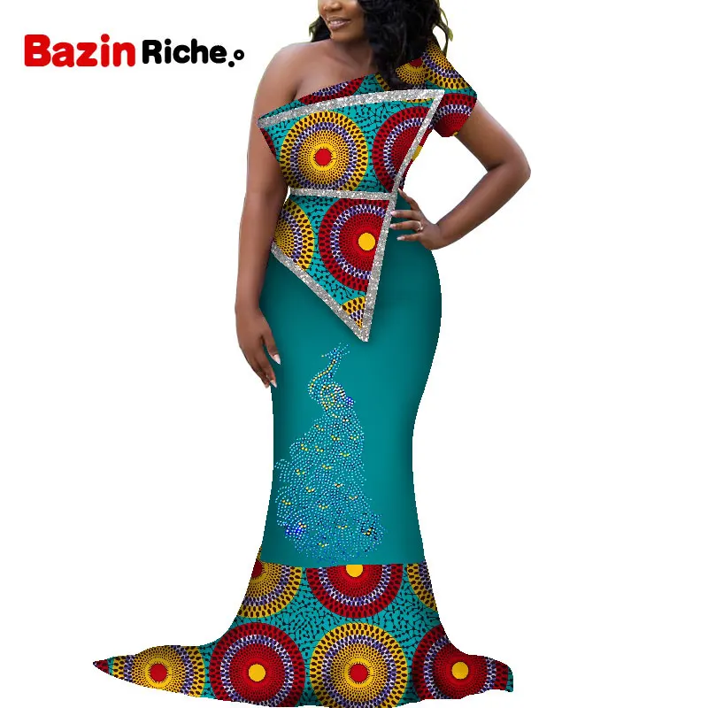 Африканские платья для женщин 2019 Dashiki пикантное платье на одно плечо вечерние платья африканская одежда Bazin Riche Горячая буровая декорация