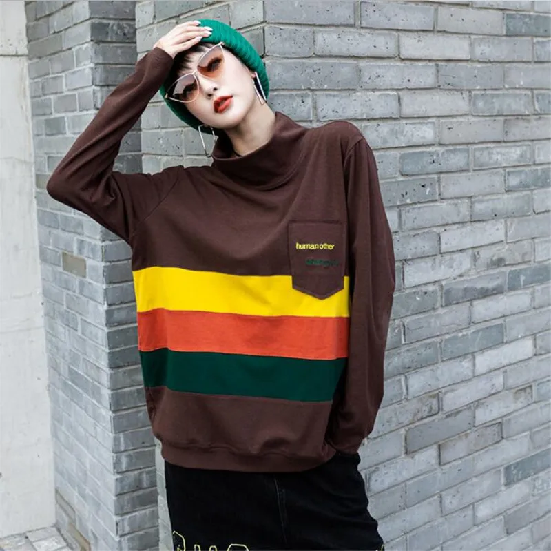 Модная harajuku футболка новая с длинным рукавом camiseta mujer повседневная плюс бархатная теплая футболка Женская Полосатая Рубашка женская футболка