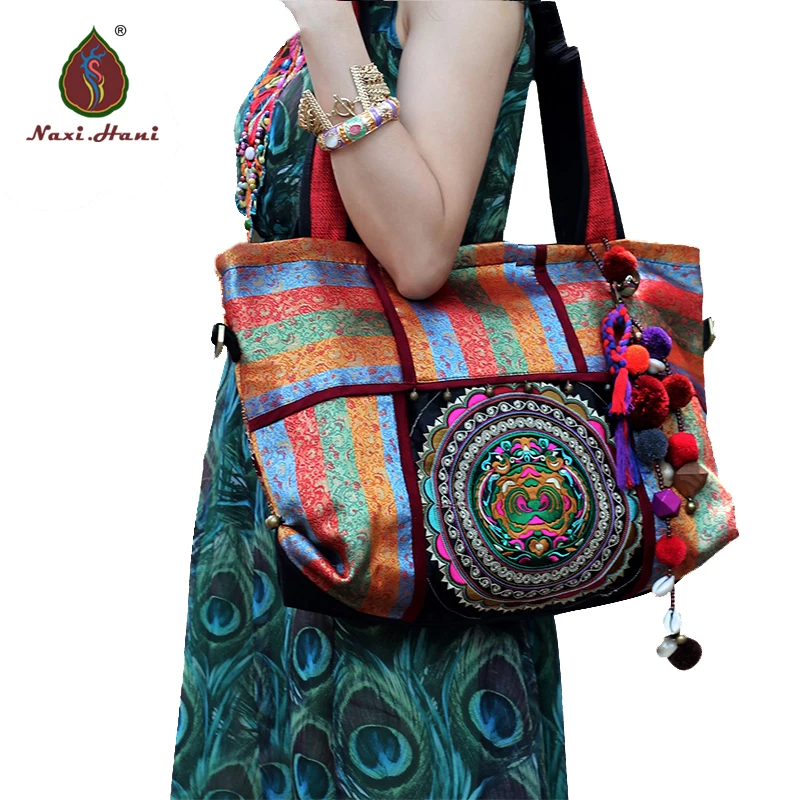 Брендовая богемная двухсторонняя сумки через плечо с вышивкой винтажная