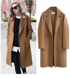 Осенне-зимнее шерстяное Женское пальто 2019 нового размера плюс 5XL повседневные Длинные куртки женские винтажные Свободные теплые шерстяные
