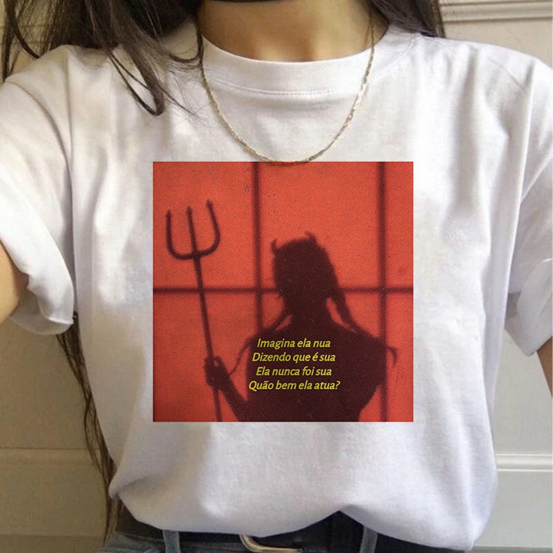 

THE ANGELS PROTECT ME THE DEMONS RESPECT ME Print T-shirt Chic Vintage Harajuku BF Large Size Loose Women's Top Fashion T-shirt