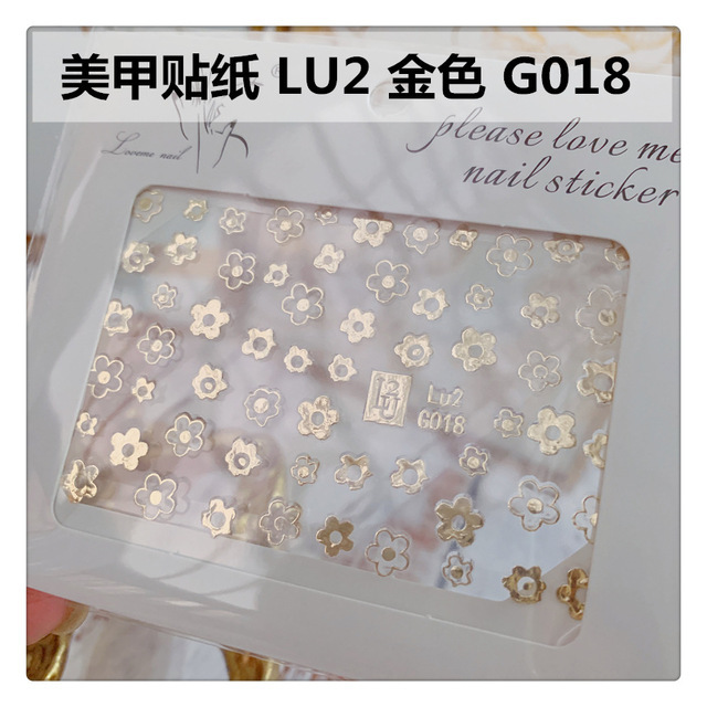 Nail Sticker Decal Patch Bronzing Letter Sticker Light Golden Alphabet Flowers Design for Nail Tattoo LU2 G001-G029