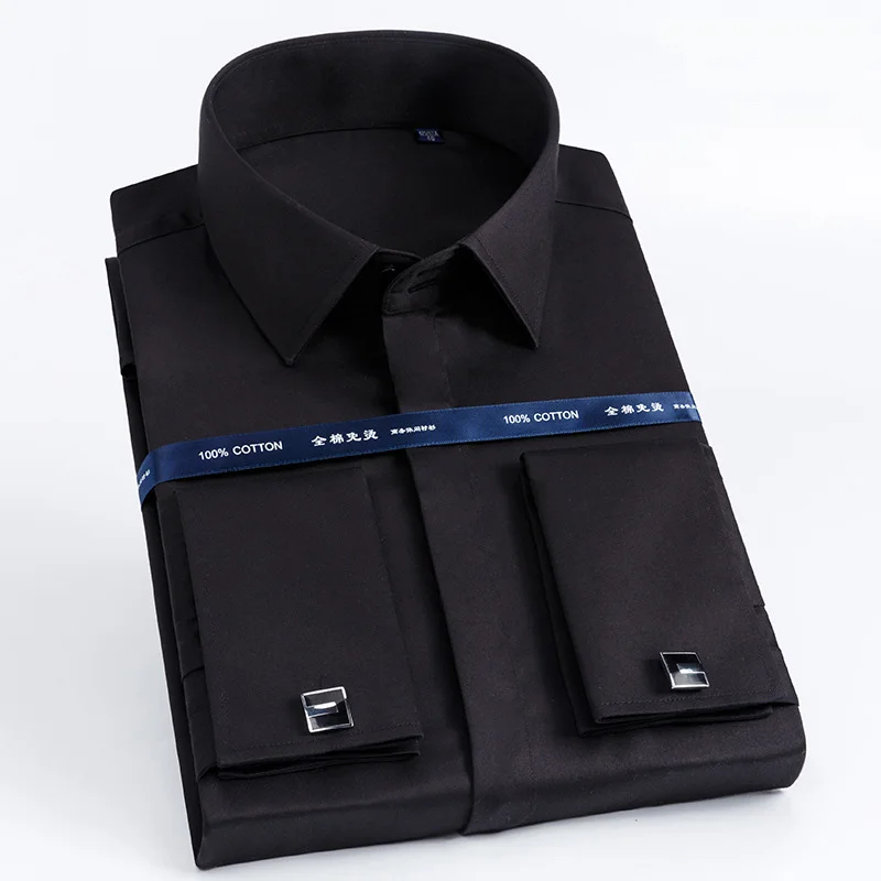 Высокое качество мужские французские запонки рубашка Slim Fit хлопковая рубашка мужские деловые костюмы с длинными рукавами свадебные рубашки для вечеринок