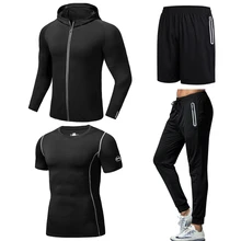 4 Pieces Sport Suit Fashion Reflective Slim Fit Fitness Gym Set For Men