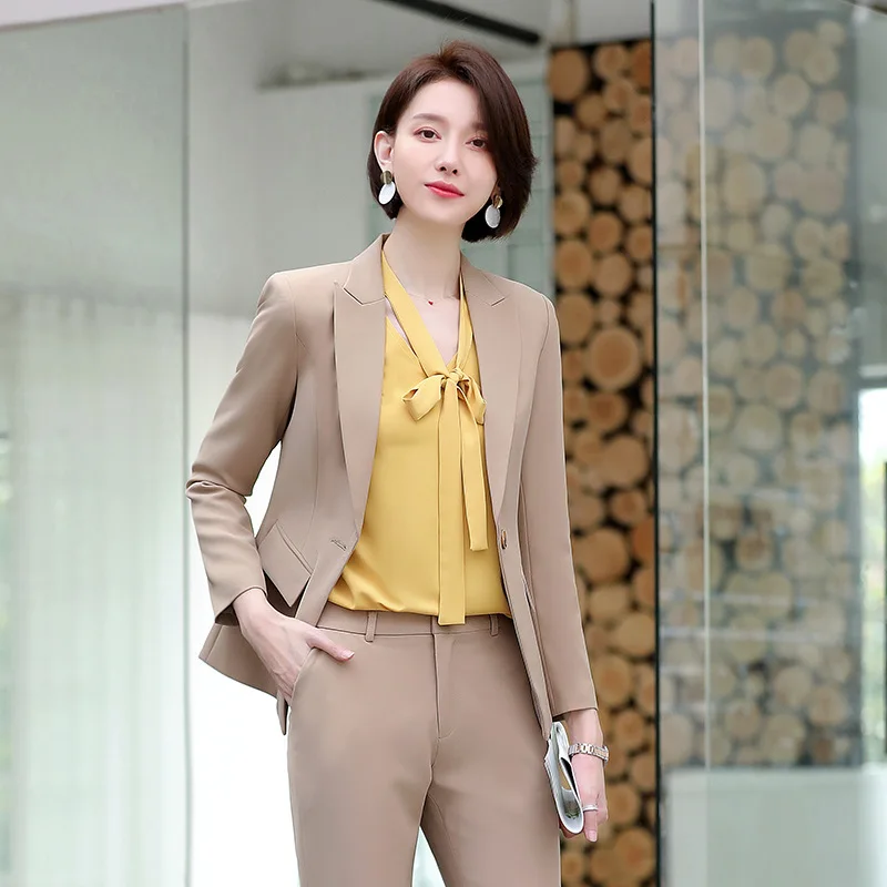 

High quality business pants set Autumn new slim long-sleeved women's blazer Temperament office suit Workwear two-piece suit