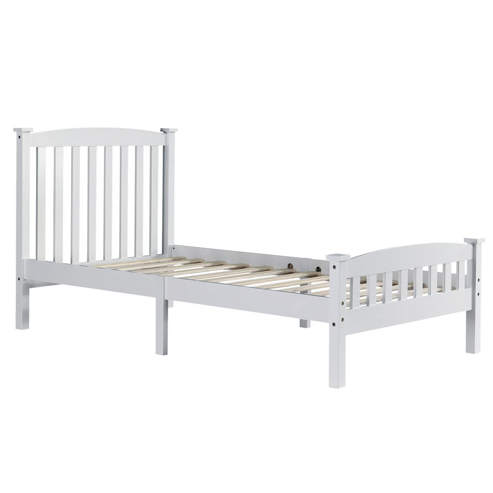 Wood Bed Frame Cap Vertical Strip Bed Twin Walnut/white Easy To