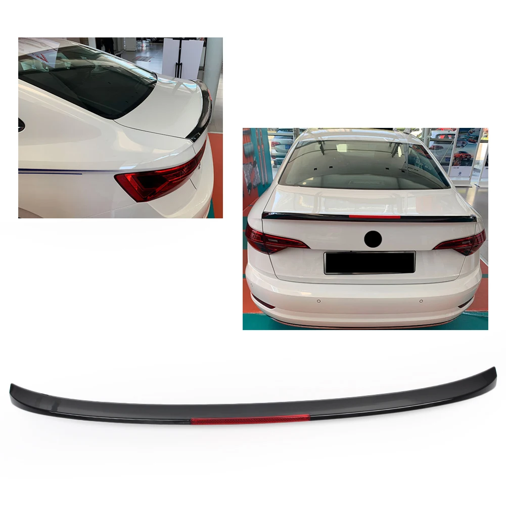 

For 2019 Volkswagen Sagitar Jetta Car Rear Spoiler Trunk Boot Wing Tail Trim w/ LED Light ABS Exterior Moulding Lip Gloss Black