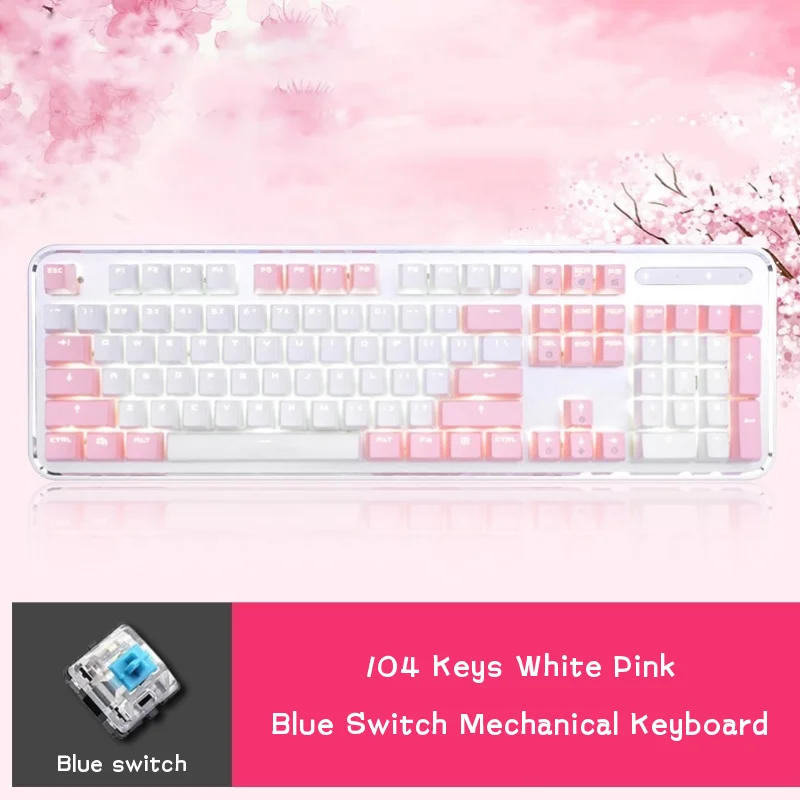 RK960 104 Keys Pink Mechanical Gaming Keyboard PBT Keycaps USB Wired Gamer Keyboard For PC/Laptop With All Keys Anti-ghosting