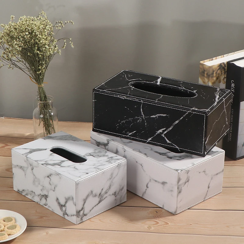 mDesign Metal Tissue Box Cover, Rectangular Holder for Storage - Marble