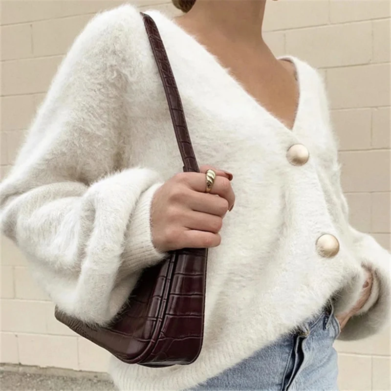 Vintage Oversized Long Sleeve Knitted Cardigans Sweater Women Autumn Winter Single Breasted V Neck Loose Sweaters Jacket Coat |