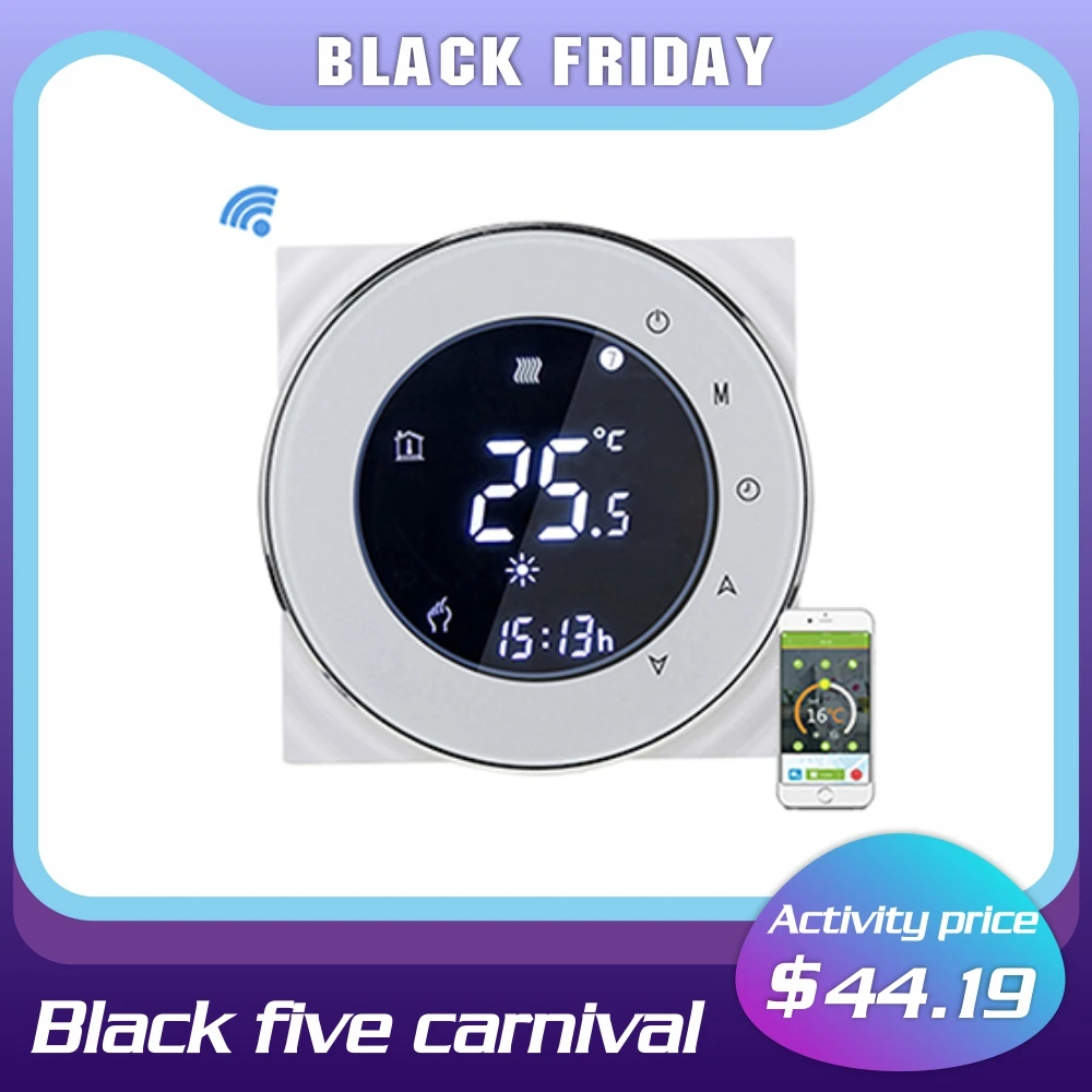 

WiFi Thermostat Control Negative LCD Touchscreen Programing Thermostat Water Heating Temperature Controller NTC Sensor 3A