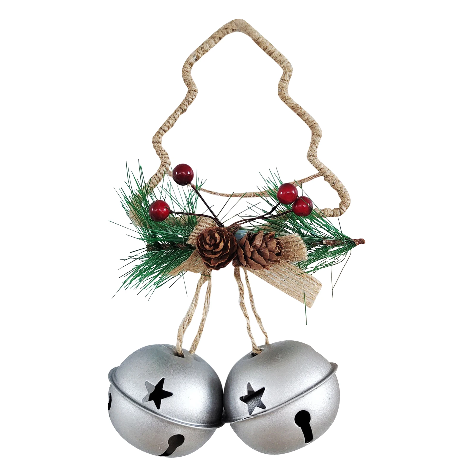 Christmas Bells Door Hanger Rustic Iron Bell For Holiday Home Decor Figurines Wrought Silver Double Ornaments | Дом и сад