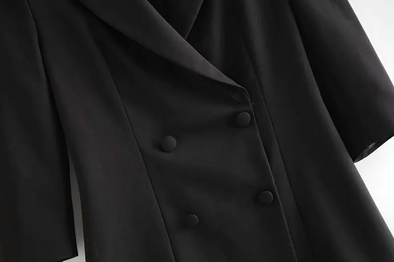 Модное женское складчатый Блейзер, стильное мини-платье, женское двубортное платье с зазубренным воротником для работы, винтажное черное элегантное офисное платье
