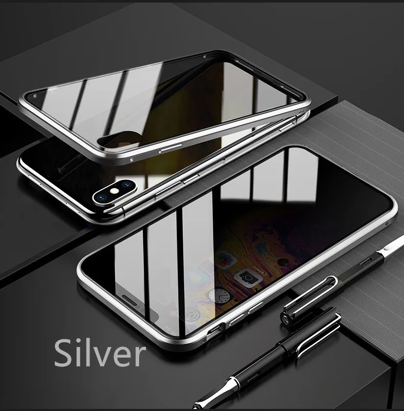 Huawei P30 Lite анти-пип двойное стекло в рамке мобильный телефон оболочки все включено металлическая рамка Магнитный чехол для телефона - Цвет: Silver