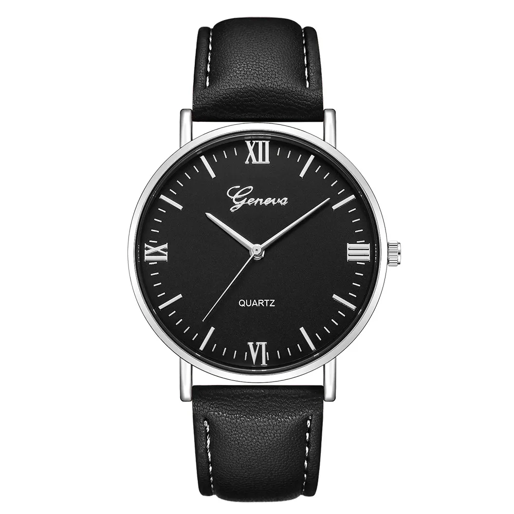 Geneva мужские часы классические роскошные кожаные часы из нержавеющей стали аналоговые Кварцевые аналоговые наручные часы Женское платье relogio masculino - Цвет: Q