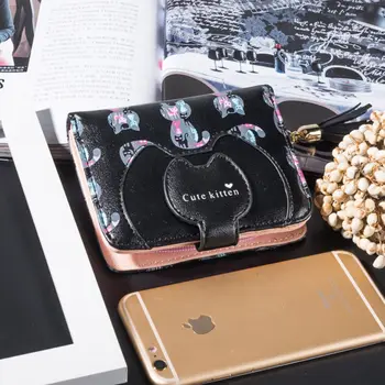 

ISKYBOB 2019 Hot Sale Girls Cute Cat Short Wallet Purse Tassel Coin Bag Zipper Card Holder Hangbag