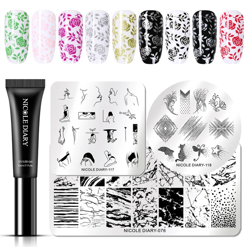 

NICOLE DIARY 8ml Gel Polish Set Nail Stamping Gel Colorful Lacquer Soak Off Stamp Varnish UV Gel for Nail Art Printing Plate