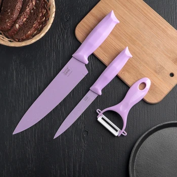 

Set of knives with anti-stick coating "Grape" and ceramic peeler, purple