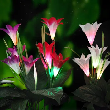 

Outdoor LED Solar Light RGB Color Lily Garden Flower Waterproof Decorative Lamp 600AMH Solar Power Yard Lawn Path Wedding