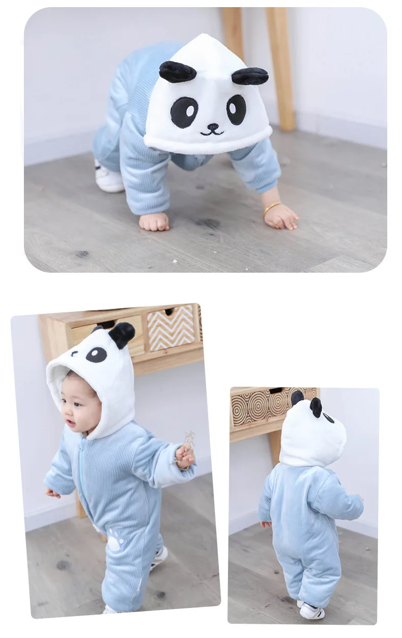 Зимний комбинезон с капюшоном и рисунком панды для малышей, комбинезон, комбинезон, новорожденная девочка, хлопковый комбинезон, детская одежда для снежной погоды
