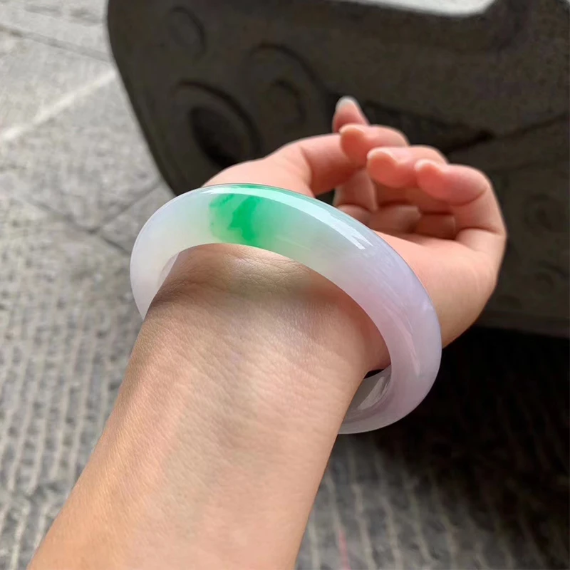 

zheru jewelry natural Burmese jade light purple 54-64mm two-color bracelet elegant princess jewelry jade jewelry send mother to