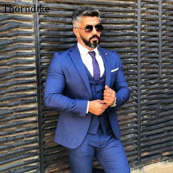 

Thorndike Custom Made Men Suits Single Breasted Formal Men Suits Slim Blue Tuxedo Notched Lepal Groom Suit(Jacket+Pant+Vest)