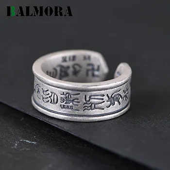 

BALMORA Real 990 Sterling Silver Open Rings for Women Men Six-character Proverbs Silver Rings for Lover Gifts Jewelry Anillos