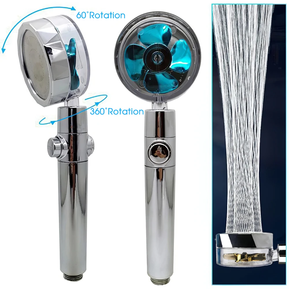 High Pressure Shower Head With Turbo Fan 360 Degree Rotation Water Saving Pressurized Rain
